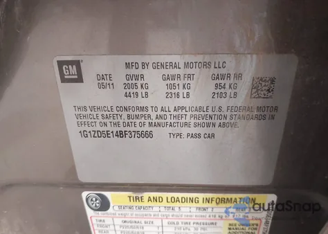 2011 Chevrolet Malibu 2Lt from USA, damaged, VIN 1G1ZD5E14BF375666